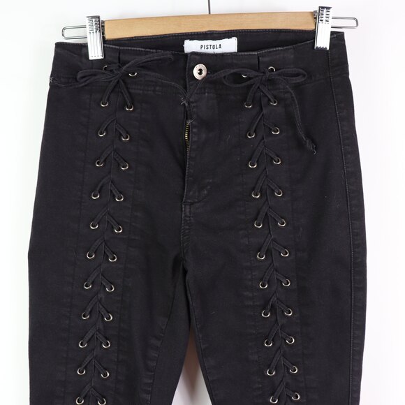 EC Pistola Moto Lace-Up High Rise Skinny Jeans sz 26 - Picture 6 of 9